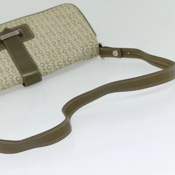 CELINE C Macadam Canvas Shoulder Bag Beige Brown Silver Auth gh040 - Picture 8 of 14